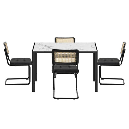 Oikiture 120cm Rectangle Dining Table with 4PCS Dining Chairs Leather Black-Dining Sets-PEROZ Accessories