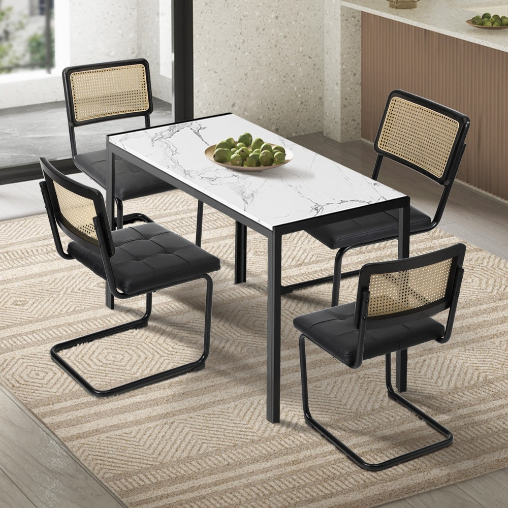 Oikiture 120cm Rectangle Dining Table with 4PCS Dining Chairs Leather Black-Dining Sets-PEROZ Accessories
