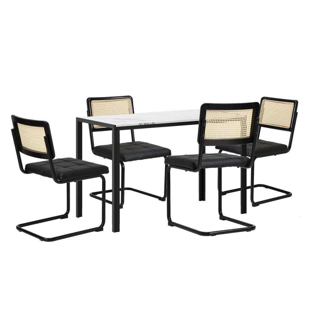 Oikiture 120cm Rectangle Dining Table with 4PCS Dining Chairs Leather Black-Dining Sets-PEROZ Accessories