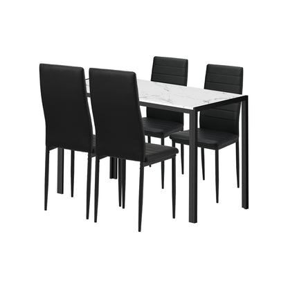 Oikiture 120cm Rectangle Dining Table with 4PCS Dining Chairs Marble White &amp; Black-Dining Set-PEROZ Accessories