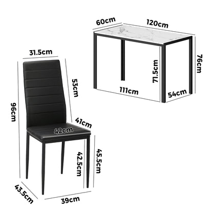 Oikiture 120cm Rectangle Dining Table with 4PCS Dining Chairs Marble White &amp; Black-Dining Set-PEROZ Accessories