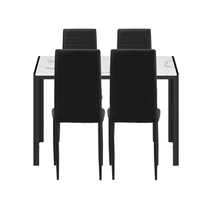 Oikiture 120cm Rectangle Dining Table with 4PCS Dining Chairs Marble White &amp; Black-Dining Set-PEROZ Accessories