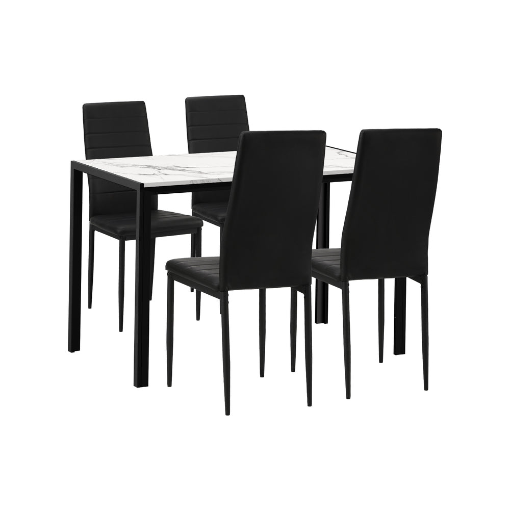 Oikiture 120cm Rectangle Dining Table with 4PCS Dining Chairs Marble White &amp; Black-Dining Set-PEROZ Accessories