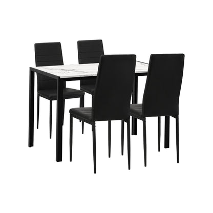 Oikiture 120cm Rectangle Dining Table with 4PCS Dining Chairs Marble White &amp; Black-Dining Set-PEROZ Accessories