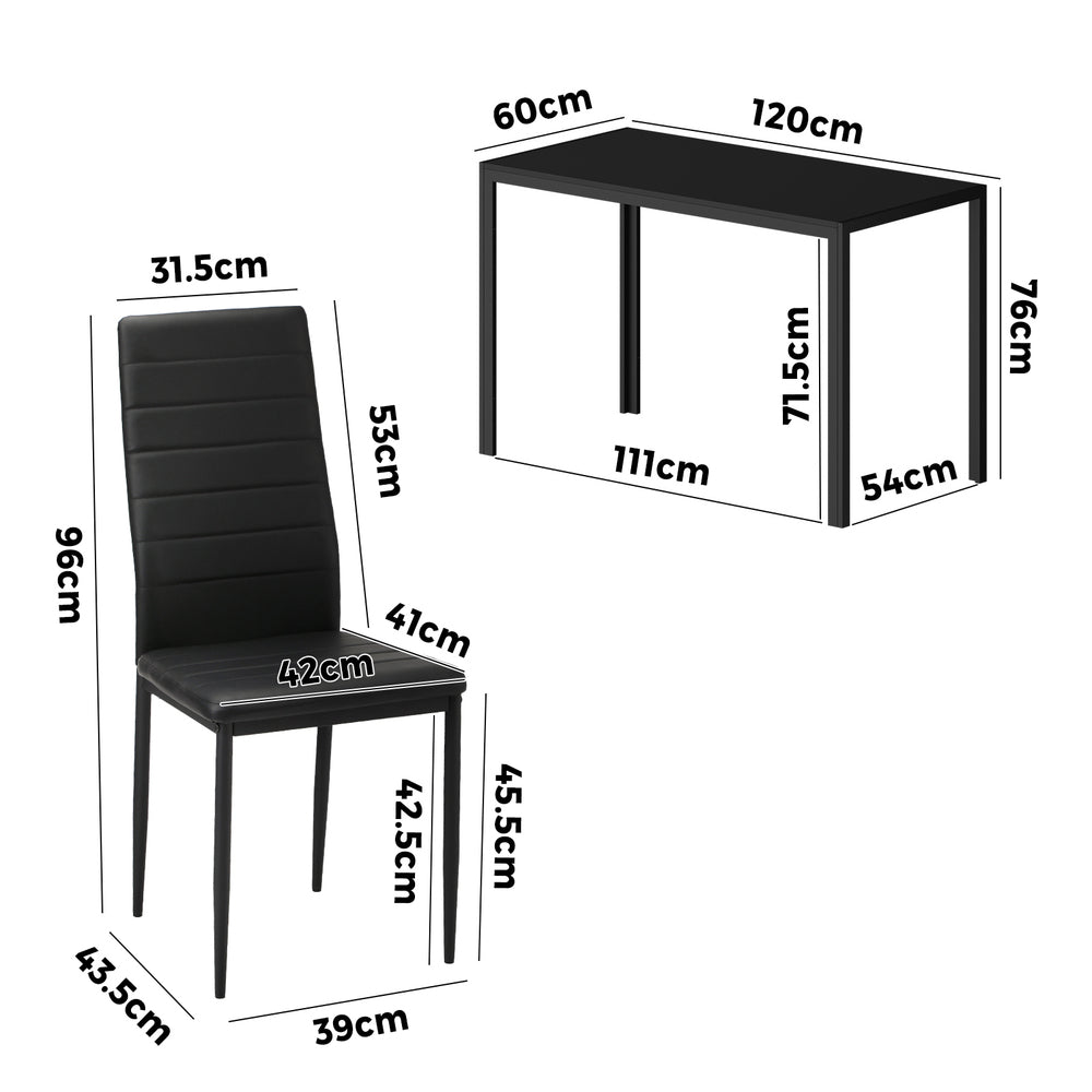 Oikiture 120cm Rectangle Dining Table with 4PCS Dining Chairs Wooden Black-Dining Set-PEROZ Accessories