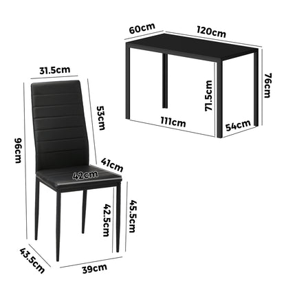 Oikiture 120cm Rectangle Dining Table with 4PCS Dining Chairs Wooden Black-Dining Set-PEROZ Accessories