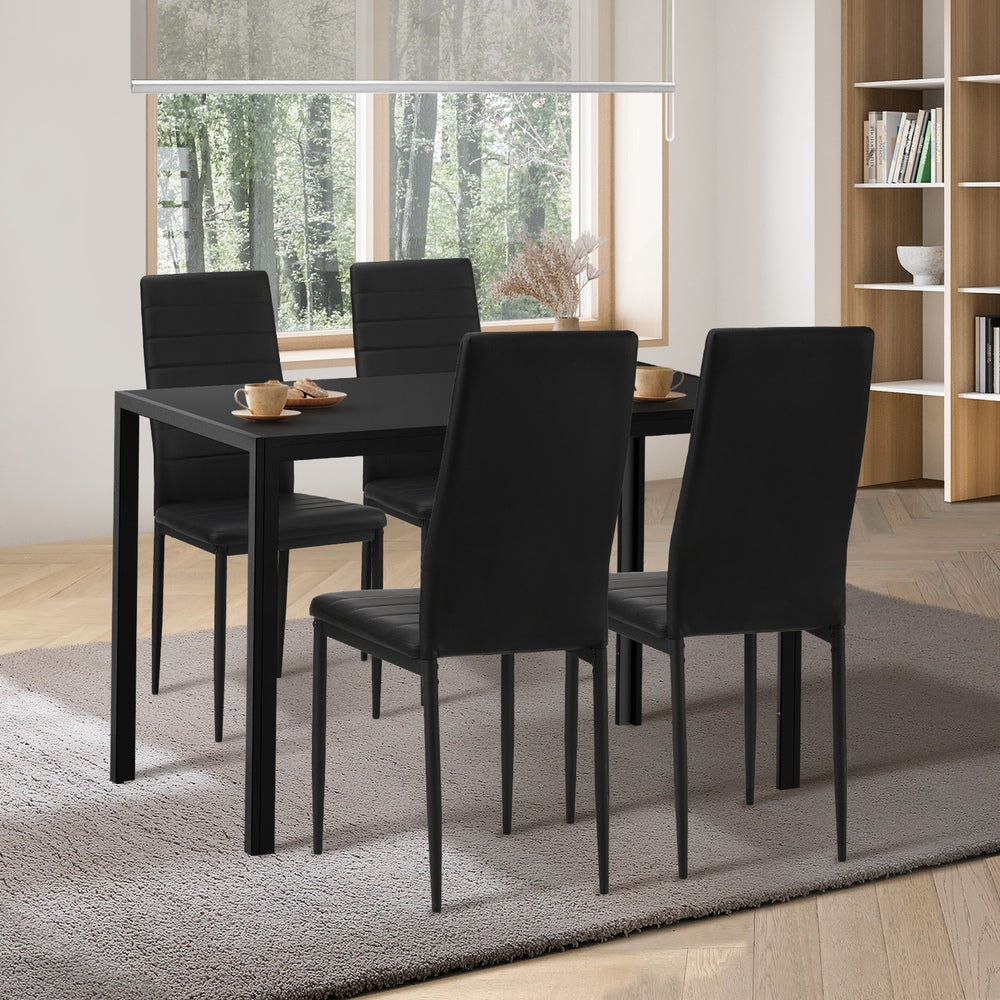 Oikiture 120cm Rectangle Dining Table with 4PCS Dining Chairs Wooden Black-Dining Set-PEROZ Accessories