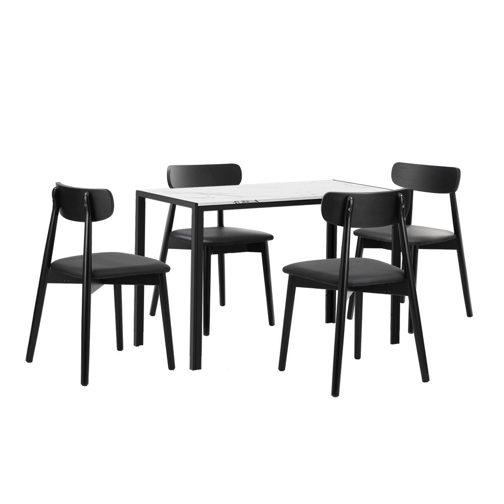 Oikiture 1.2m Dining Table with 4PCS Wooden Chairs Set PU Leather White &amp; Black-Dining Set-PEROZ Accessories