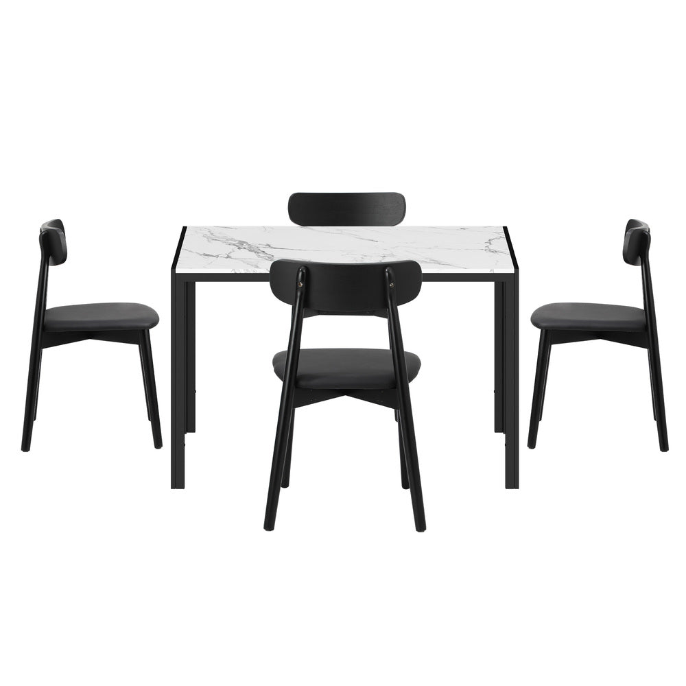 Oikiture 1.2m Dining Table with 4PCS Wooden Chairs Set PU Leather White &amp; Black-Dining Set-PEROZ Accessories