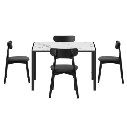 Oikiture 1.2m Dining Table with 4PCS Wooden Chairs Set PU Leather White &amp; Black-Dining Set-PEROZ Accessories