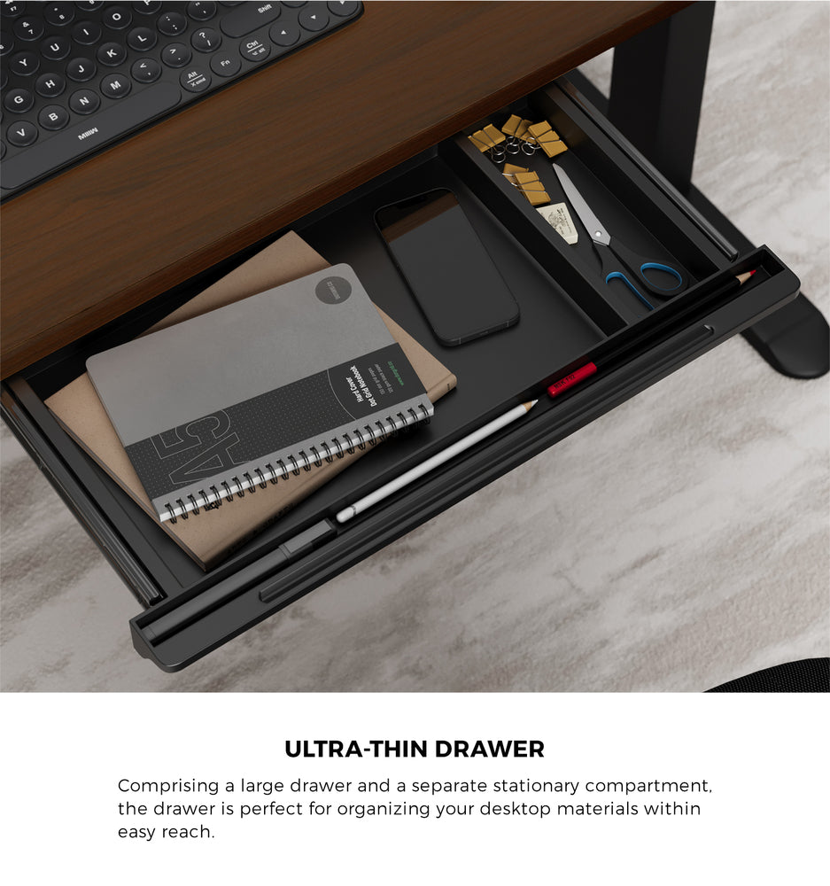 Oikiture 140cm Electric Standing Desk with Drawer Adjustable Black Walnut-Standing Desk-PEROZ Accessories