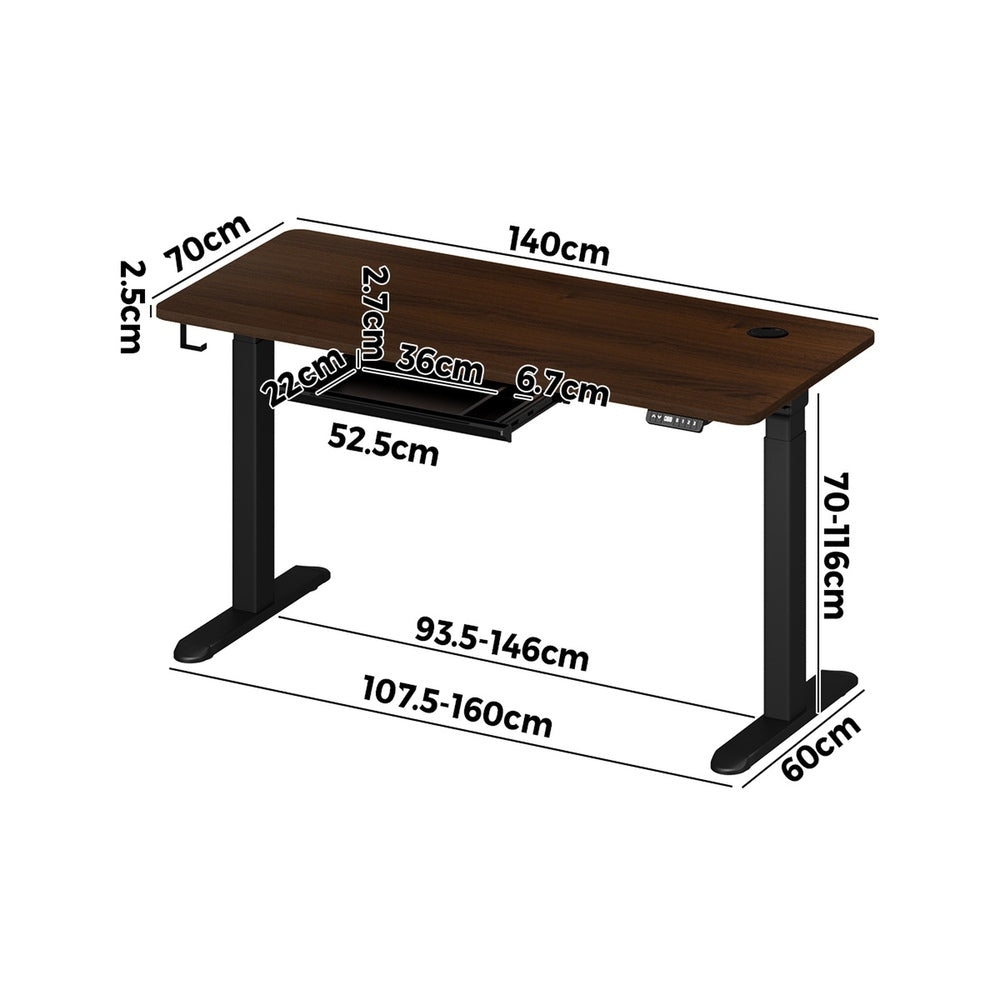 Oikiture 140cm Electric Standing Desk with Drawer Adjustable Black Walnut-Standing Desk-PEROZ Accessories
