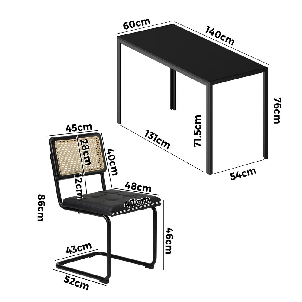 Oikiture 140cm Rectangle Dining Table with 6PCS Dining Chairs Leather Black-Dining Sets-PEROZ Accessories