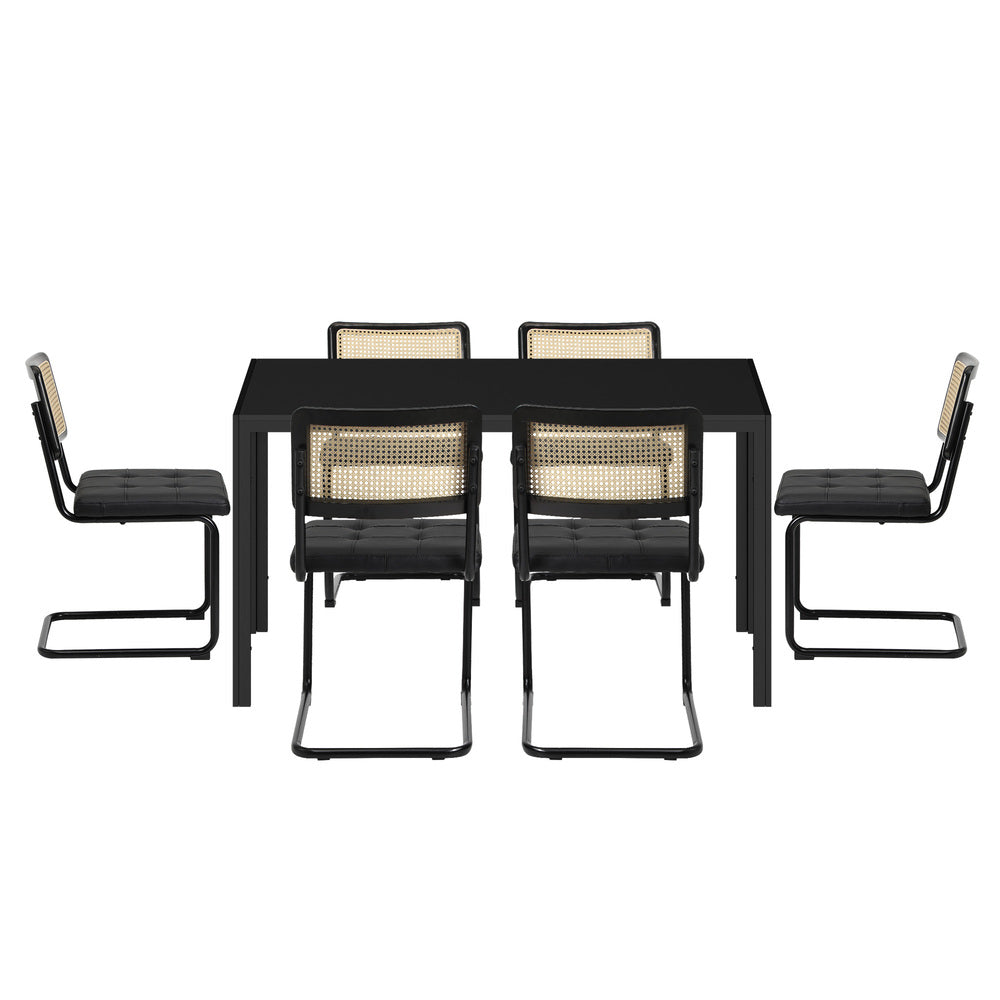 Oikiture 140cm Rectangle Dining Table with 6PCS Dining Chairs Leather Black-Dining Sets-PEROZ Accessories