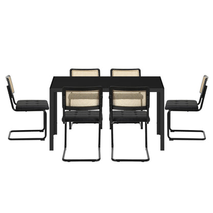 Oikiture 140cm Rectangle Dining Table with 6PCS Dining Chairs Leather Black-Dining Sets-PEROZ Accessories