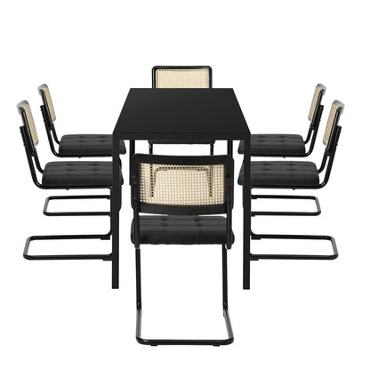 Oikiture 140cm Rectangle Dining Table with 6PCS Dining Chairs Leather Black-Dining Sets-PEROZ Accessories