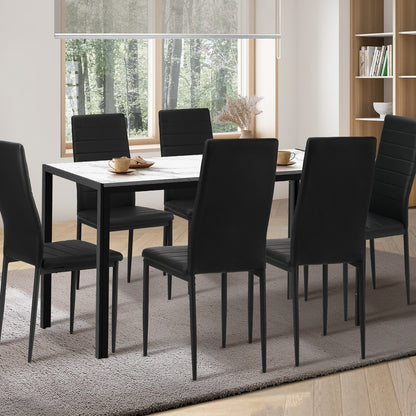 Oikiture 140cm Rectangle Dining Table with 6PCS Dining Chairs Marble White &amp; Black-Dining Set-PEROZ Accessories