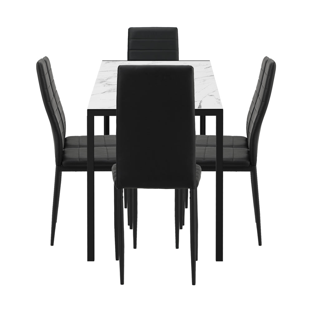 Oikiture 140cm Rectangle Dining Table with 6PCS Dining Chairs Marble White &amp; Black-Dining Set-PEROZ Accessories