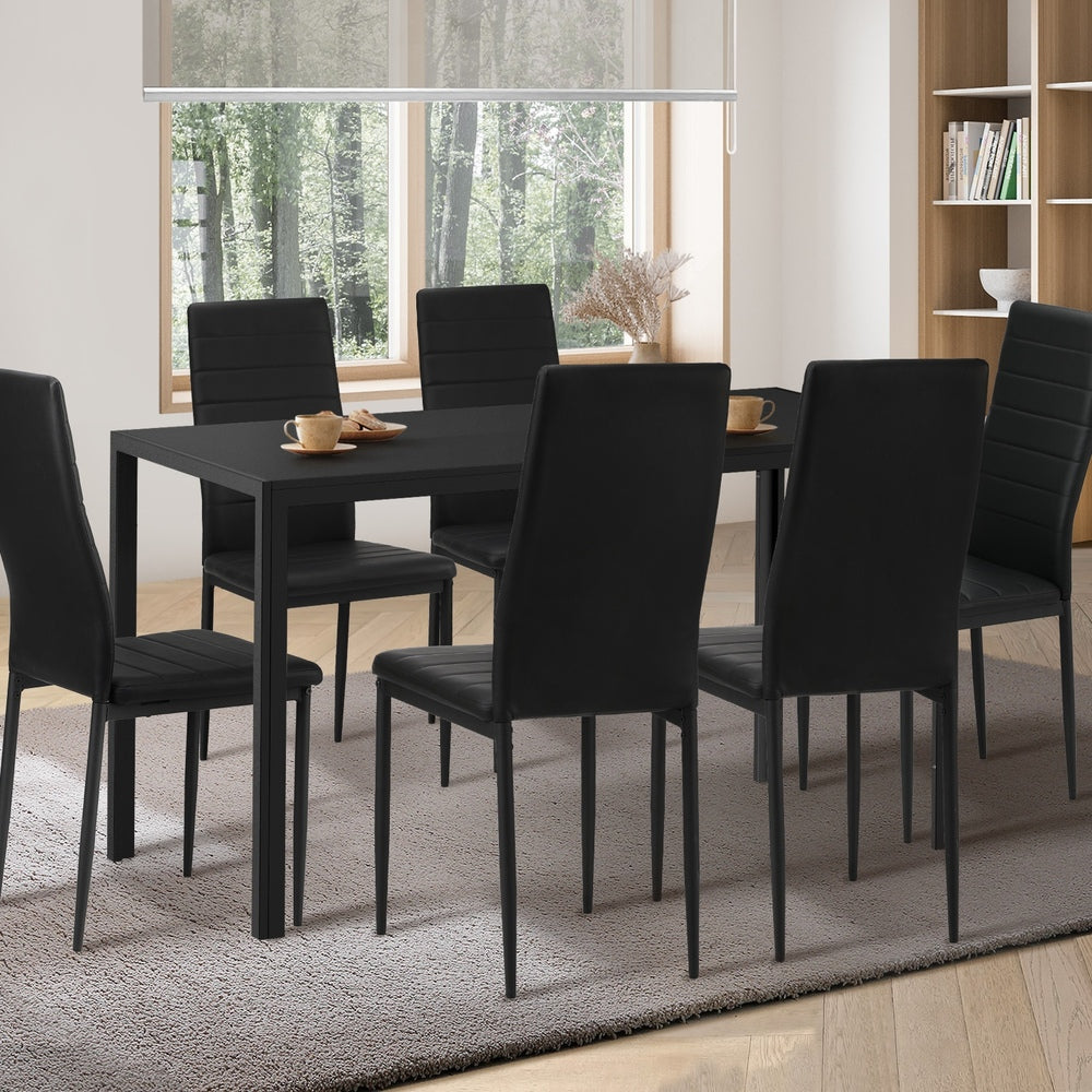 Oikiture 140cm Rectangle Dining Table with 6PCS Dining Chairs Wooden Black-Dining Set-PEROZ Accessories