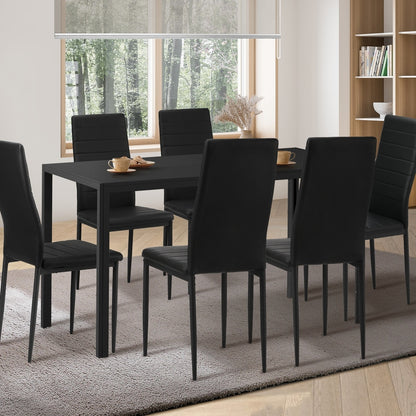 Oikiture 140cm Rectangle Dining Table with 6PCS Dining Chairs Wooden Black-Dining Set-PEROZ Accessories
