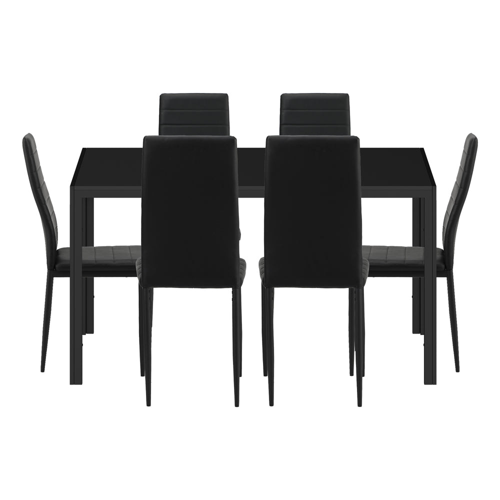 Oikiture 140cm Rectangle Dining Table with 6PCS Dining Chairs Wooden Black-Dining Set-PEROZ Accessories