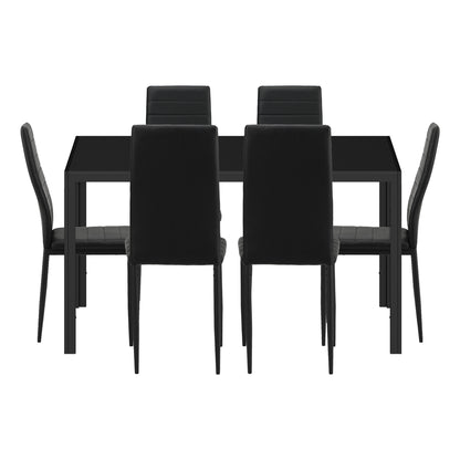Oikiture 140cm Rectangle Dining Table with 6PCS Dining Chairs Wooden Black-Dining Set-PEROZ Accessories