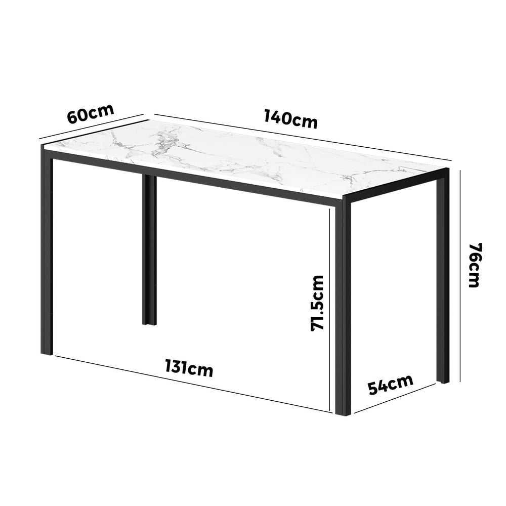 Oikiture 140cm Rectangular Dining Table with Metal Leg White &amp; Black-Dining Table-PEROZ Accessories
