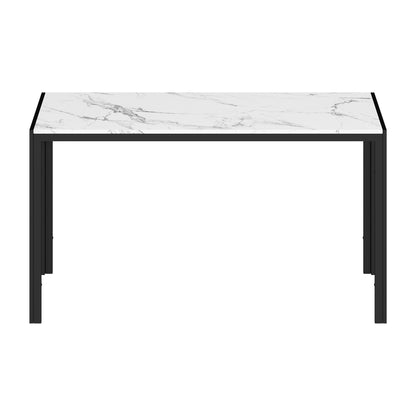 Oikiture 140cm Rectangular Dining Table with Metal Leg White &amp; Black-Dining Table-PEROZ Accessories