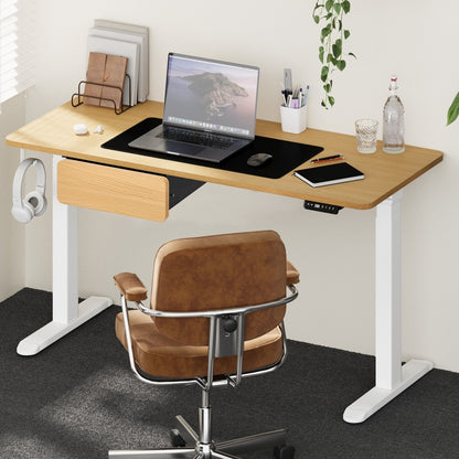 Oikiture 150cm Electric Standing Desk with Drawer Adjustable Oak White-Standing Desk-PEROZ Accessories