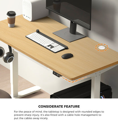 Oikiture 150cm Electric Standing Desk with Drawer Adjustable White &amp; Oak-Standing Desk-PEROZ Accessories