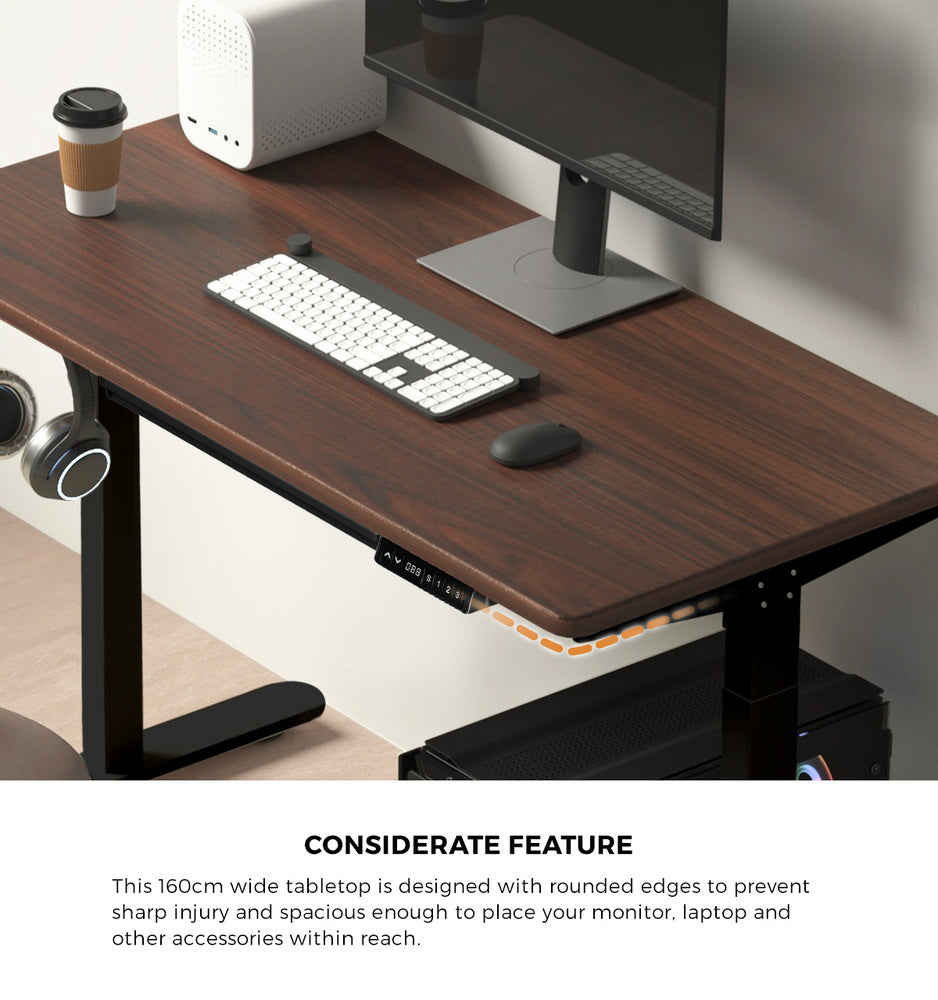 Oikiture 160cm Electric Standing Desk with Drawer Adjustable Black Walnut-Standing Desk-PEROZ Accessories