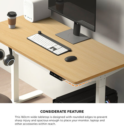 Oikiture 160cm Electric Standing Desk with Drawer Adjustable White Oak-Standing Desk-PEROZ Accessories