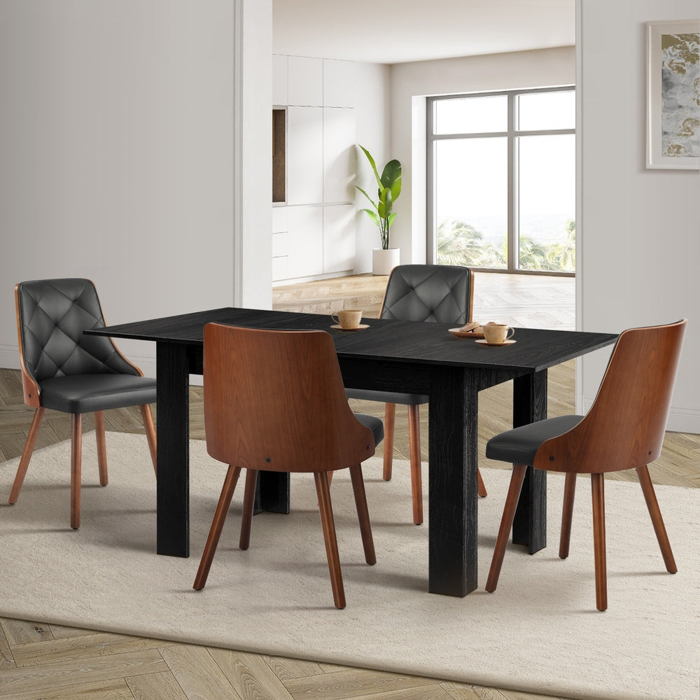 Oikiture 160cm Extendable Dining Table with 4PCS Chairs PU Leather-Dining Set-PEROZ Accessories