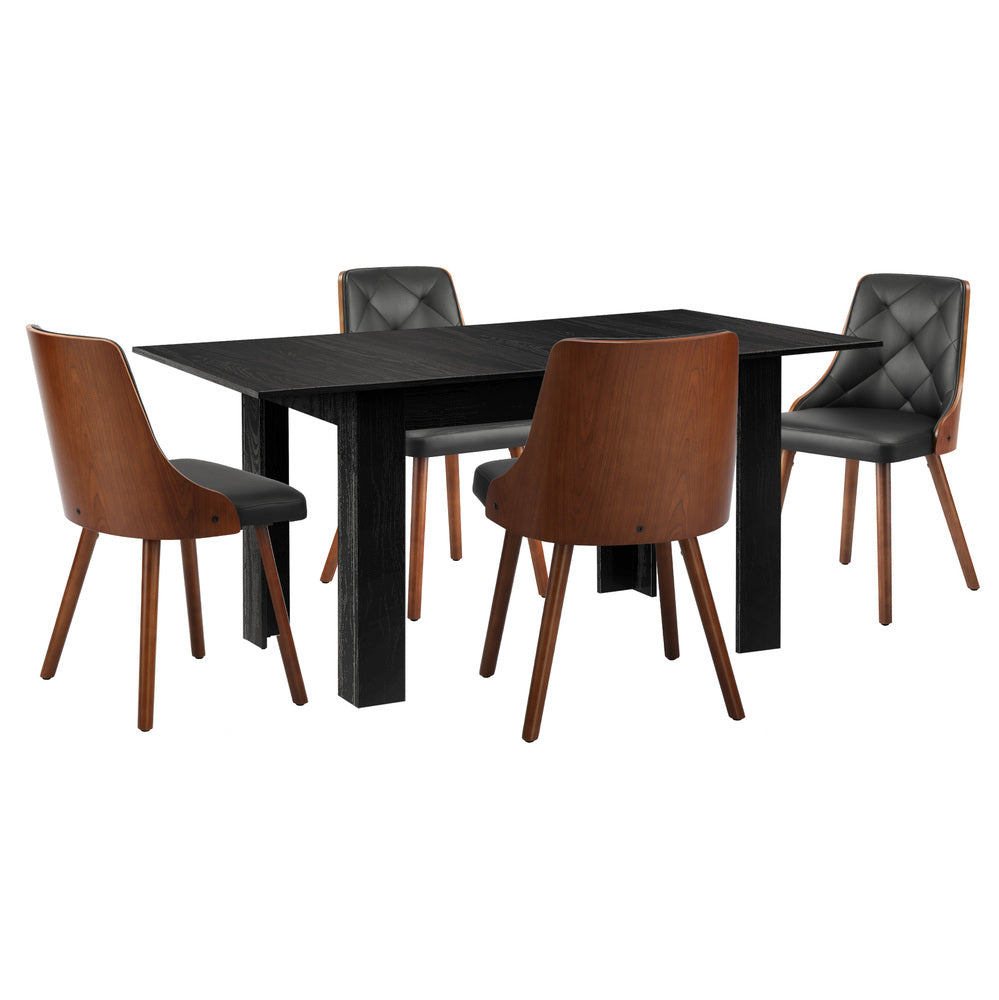 Oikiture 160cm Extendable Dining Table with 4PCS Chairs PU Leather-Dining Set-PEROZ Accessories