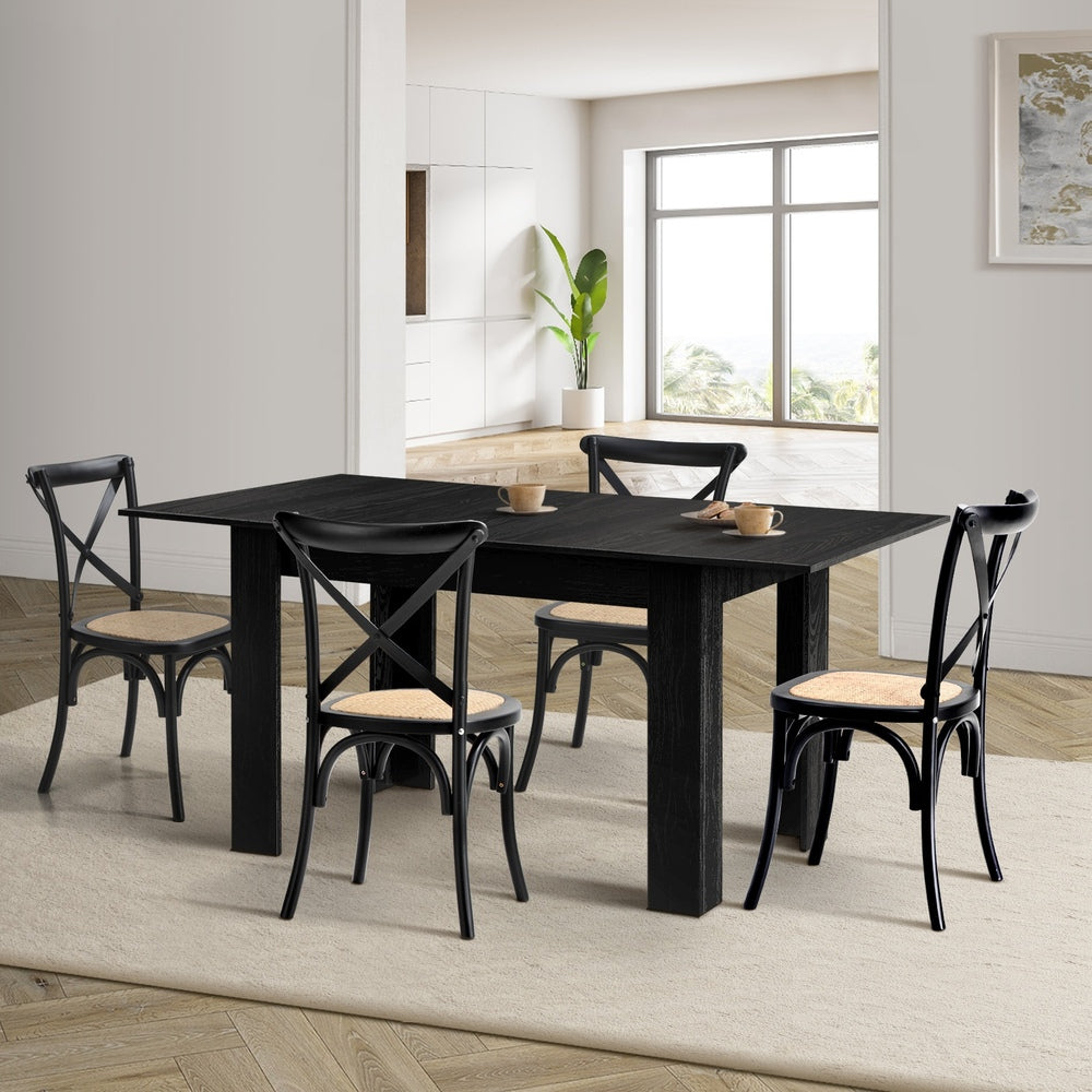 Oikiture 160cm Extendable Dining Table with 4PCS Dining Chairs Geometric Black-Dining Set-PEROZ Accessories