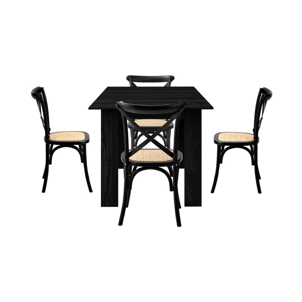 Oikiture 160cm Extendable Dining Table with 4PCS Dining Chairs Geometric Black-Dining Set-PEROZ Accessories