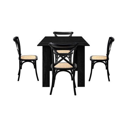 Oikiture 160cm Extendable Dining Table with 4PCS Dining Chairs Geometric Black-Dining Set-PEROZ Accessories