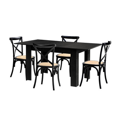Oikiture 160cm Extendable Dining Table with 4PCS Dining Chairs Geometric Black-Dining Set-PEROZ Accessories