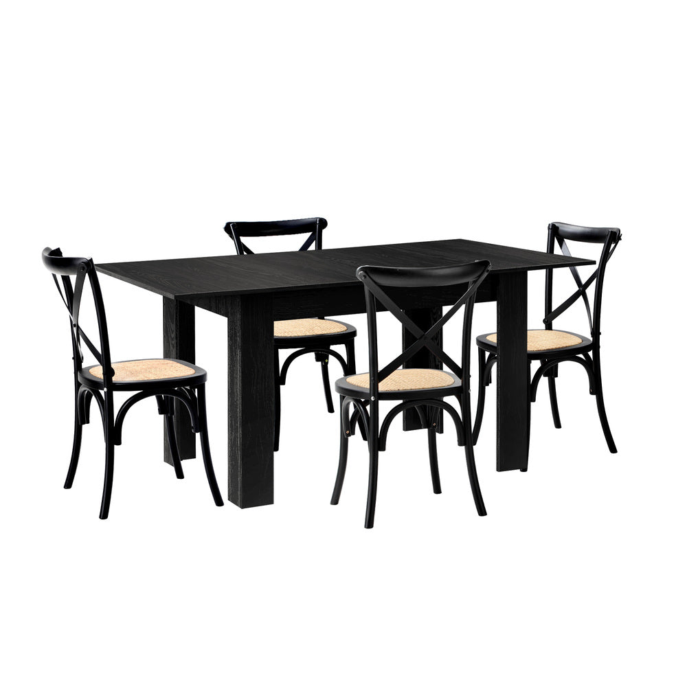 Oikiture 160cm Extendable Dining Table with 4PCS Dining Chairs Geometric Black-Dining Set-PEROZ Accessories