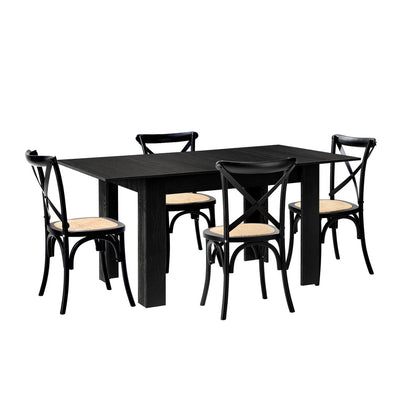 Oikiture 160cm Extendable Dining Table with 4PCS Dining Chairs Geometric Black-Dining Set-PEROZ Accessories