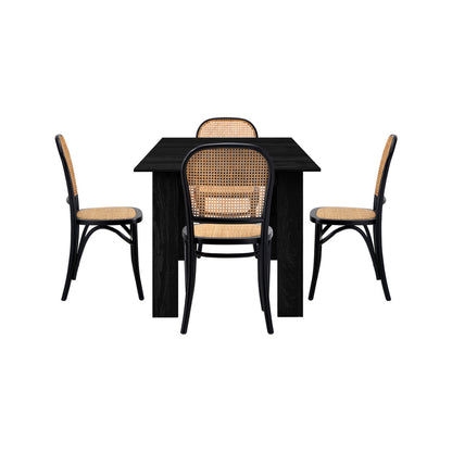 Oikiture 160cm Extendable Dining Table with 4PCS Dining Chairs Rattan Black-Dining Set-PEROZ Accessories