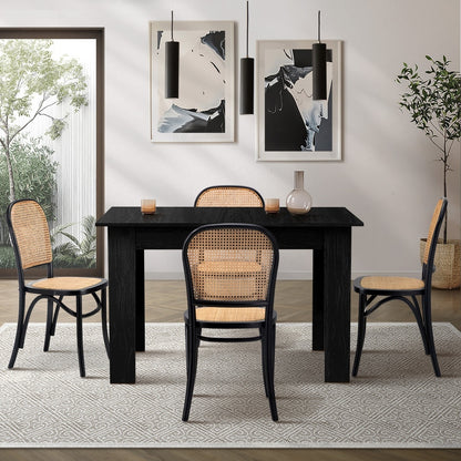 Oikiture 160cm Extendable Dining Table with 4PCS Dining Chairs Rattan Black-Dining Set-PEROZ Accessories