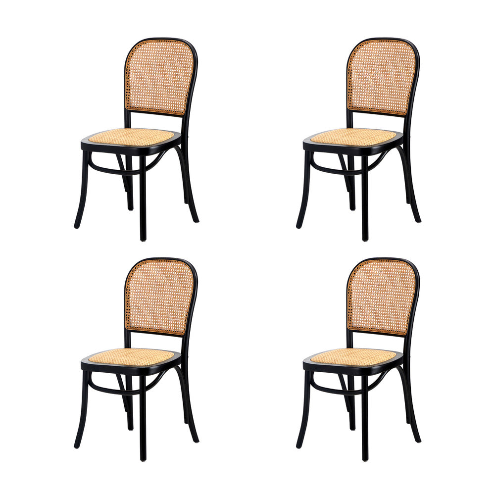 Oikiture 160cm Extendable Dining Table with 4PCS Dining Chairs Rattan Black-Dining Set-PEROZ Accessories