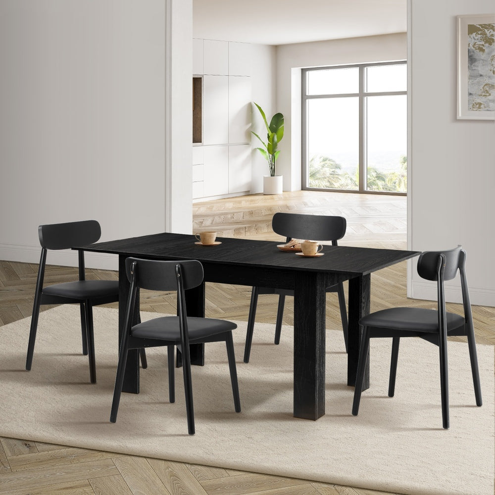 Oikiture 160cm Extendable Dining Table with 4x Dining Chairs PU Leather Black-Dining Sets-PEROZ Accessories