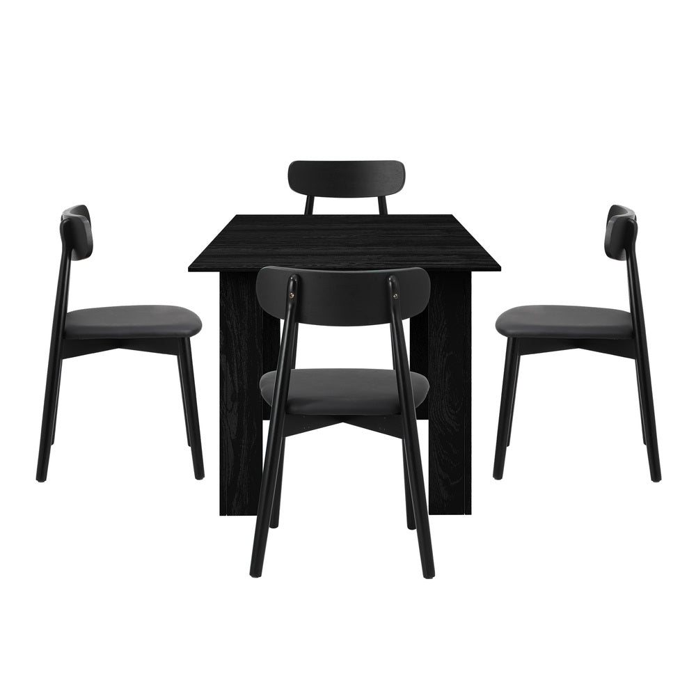 Oikiture 160cm Extendable Dining Table with 4x Dining Chairs PU Leather Black-Dining Sets-PEROZ Accessories