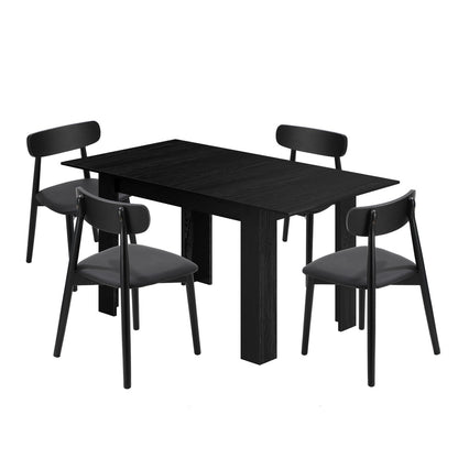 Oikiture 160cm Extendable Dining Table with 4x Dining Chairs PU Leather Black-Dining Sets-PEROZ Accessories