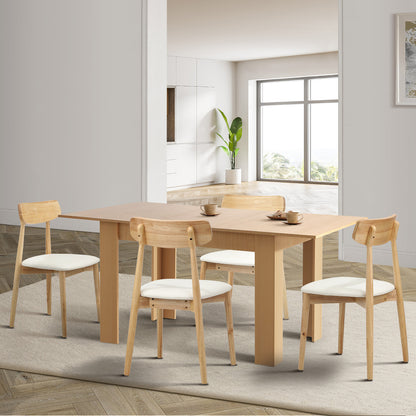 Oikiture 160cm Extendable Dining Table with 4x Dining Chairs PU Leather Natural-Dining Set-PEROZ Accessories