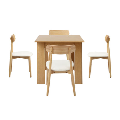 Oikiture 160cm Extendable Dining Table with 4x Dining Chairs PU Leather Natural-Dining Set-PEROZ Accessories
