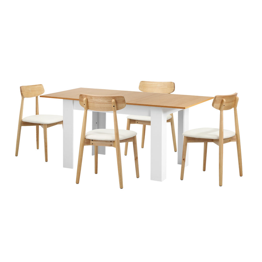 Oikiture 160cm Extendable Dining Table with 4x Dining Chairs PU Leather White-Dining Set-PEROZ Accessories