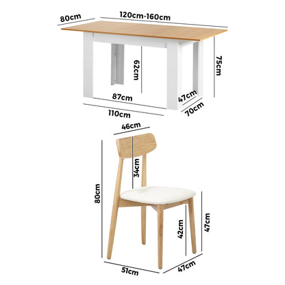 Oikiture 160cm Extendable Dining Table with 4x Dining Chairs PU Leather White-Dining Set-PEROZ Accessories